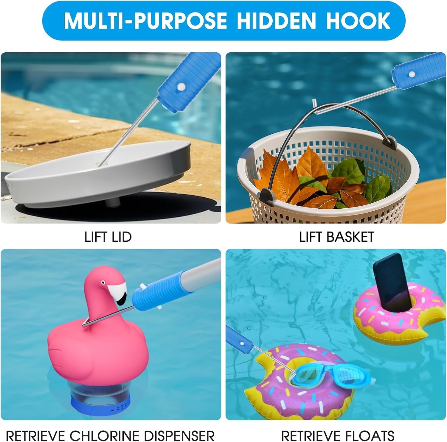 20’’ Detachable Pool Brush with 9 FT Pole & Hidden Hook – Ultimate Cleaning Tool