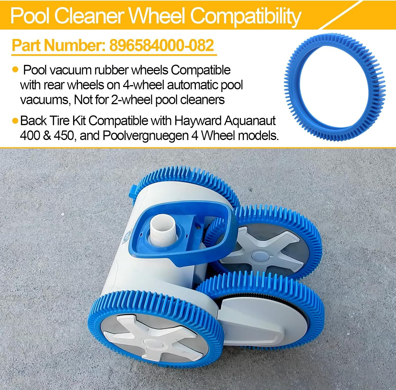 896584000-082 Pool Cleaner Replacement Back Tires for Hayward Pool Vacuum