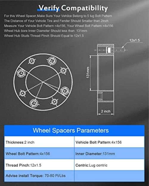 4 Lug Wheel Spacers 2 inch 4x156mm to 4x156mm 131mm 2pcs 4×156 wheel spacers