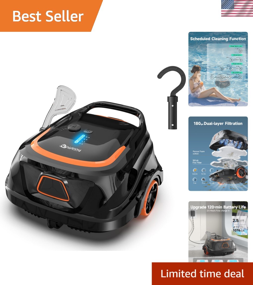 Fast Charging Robotic Pool Vacuum with 7-Day Cycle Timer for Easy Maintenance