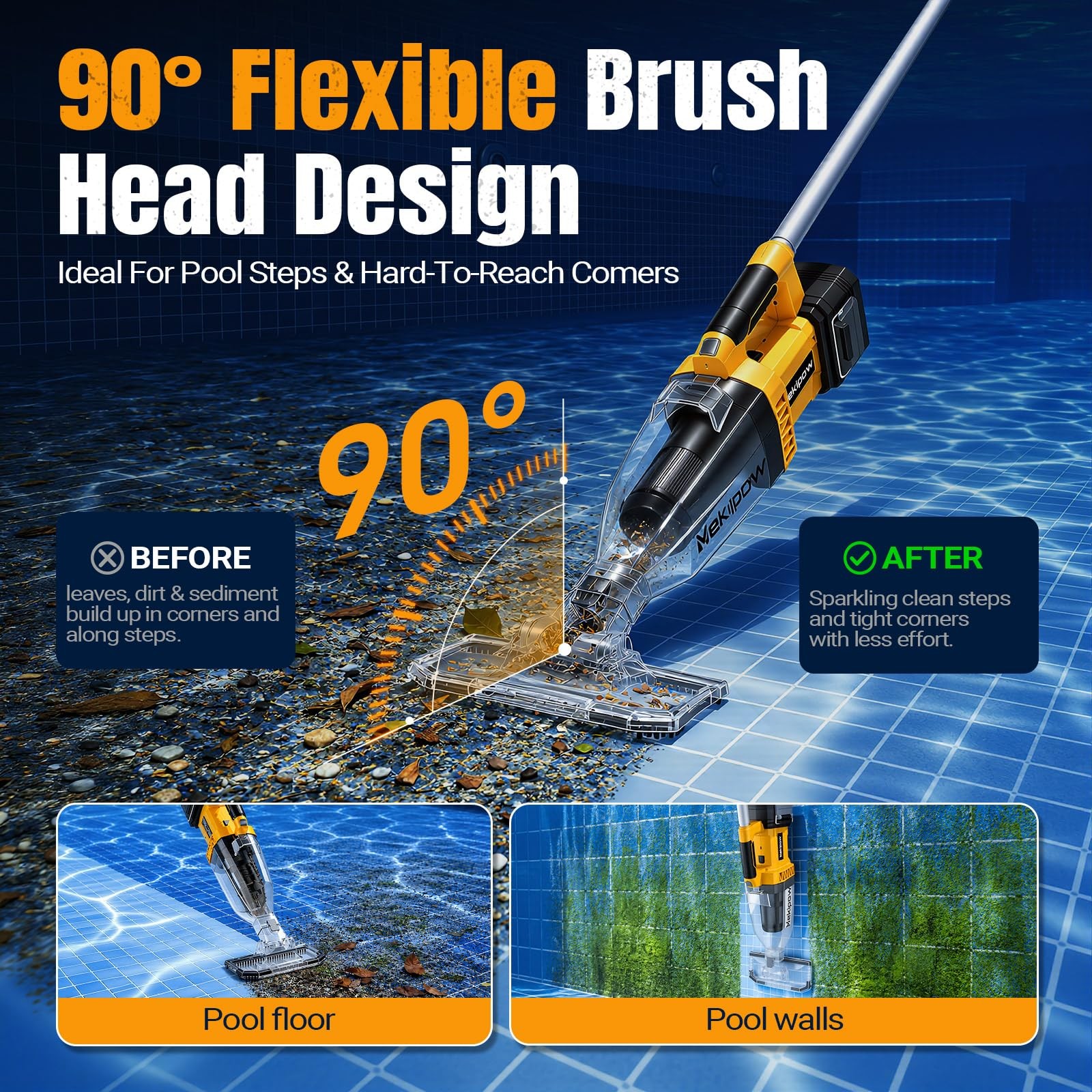 Cordless Handheld Pool Vacuum for Above Ground Pool for Dewalt 20V Battery, S…