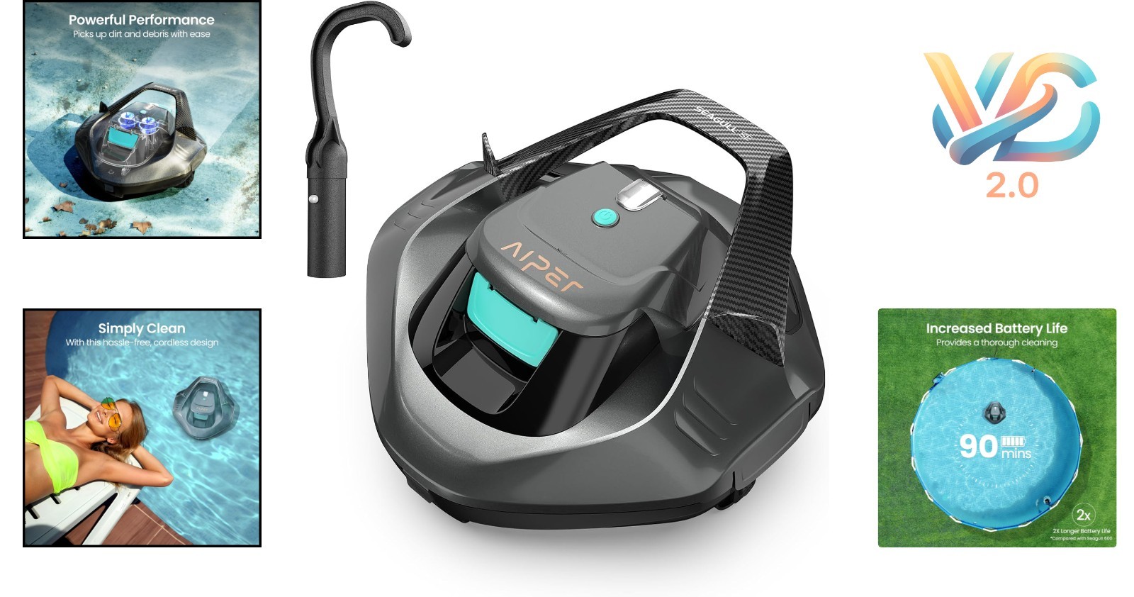 Seagull SE 2025 Cordless Robotic Pool Cleaner 1200GPH Suction, 90 Min Battery…