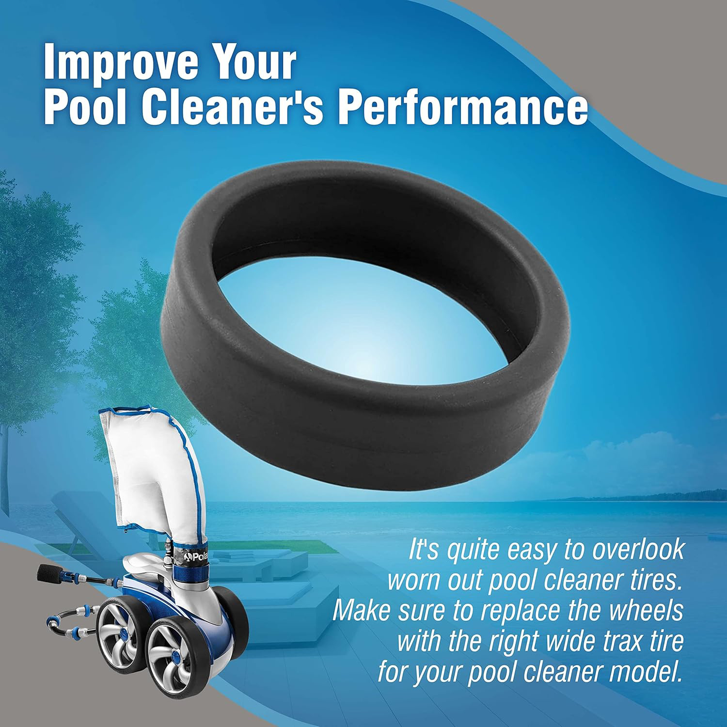 3-Pack Pool Cleaner Tires 48-232 for Polaris 3900/480 Sport, P39, Black Max
