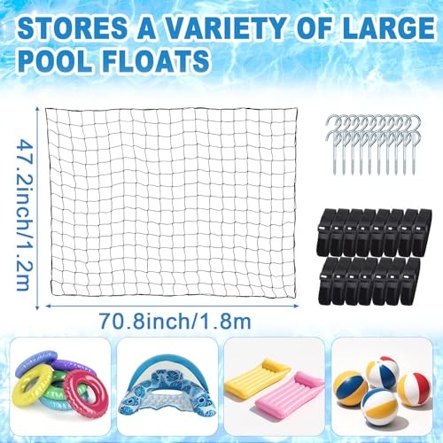 1 Piece Extra Large Pool Float Storage Net 70.8×47.2 inches with 20 70.8*47.2&Prime;
