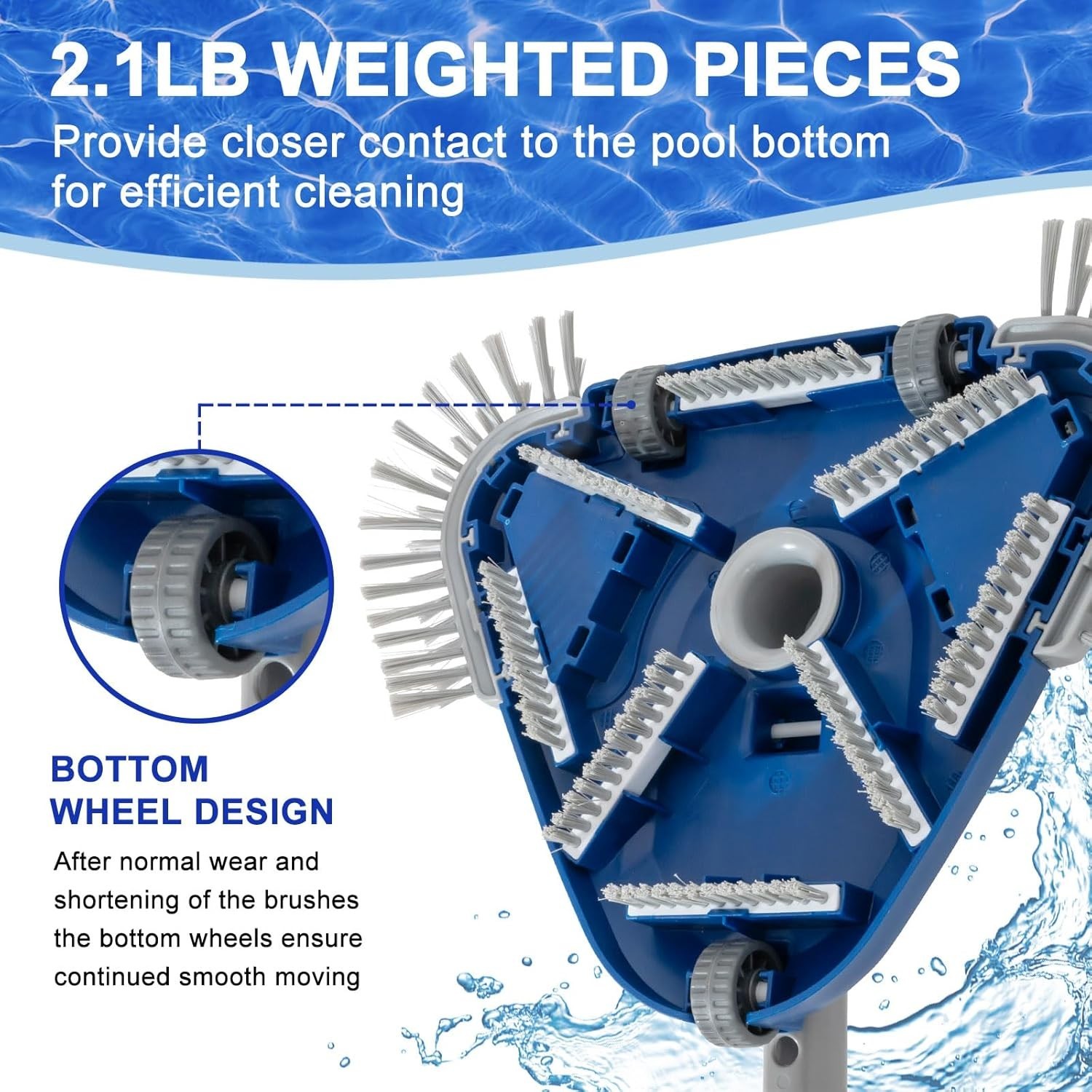 High-Performance Pool Vacuum Head with EZ Clip Handle & Smooth Movement Wheels