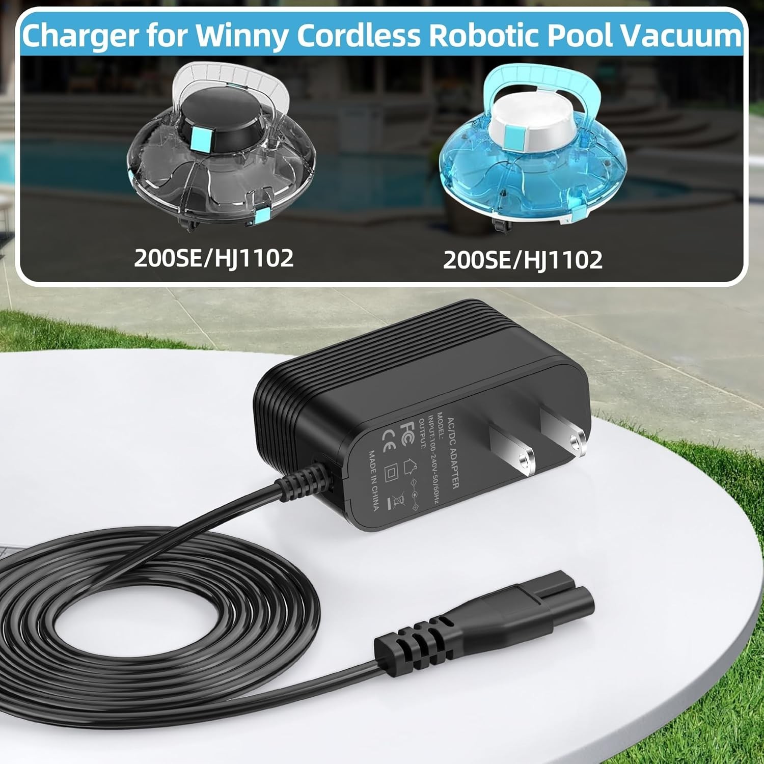Secure 12.6V AC Charger Compatible with Winny 200 SE HJ1102 Robotic Pool Cleaner