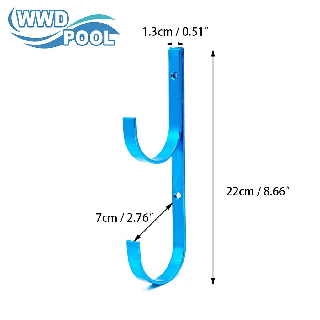 Pool Aluminum Pole Hanger Set Blue 1Pack 2 Hooks Rakes Skimmers Nets WWD