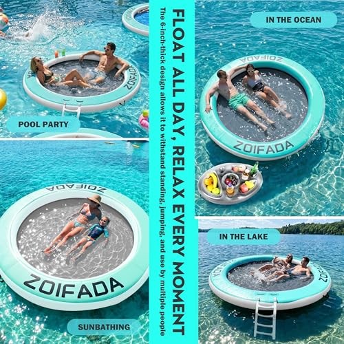 Inflatable Water Hammock Round Floating Ring,8/10/12FT Heavy Duty Pool Float
