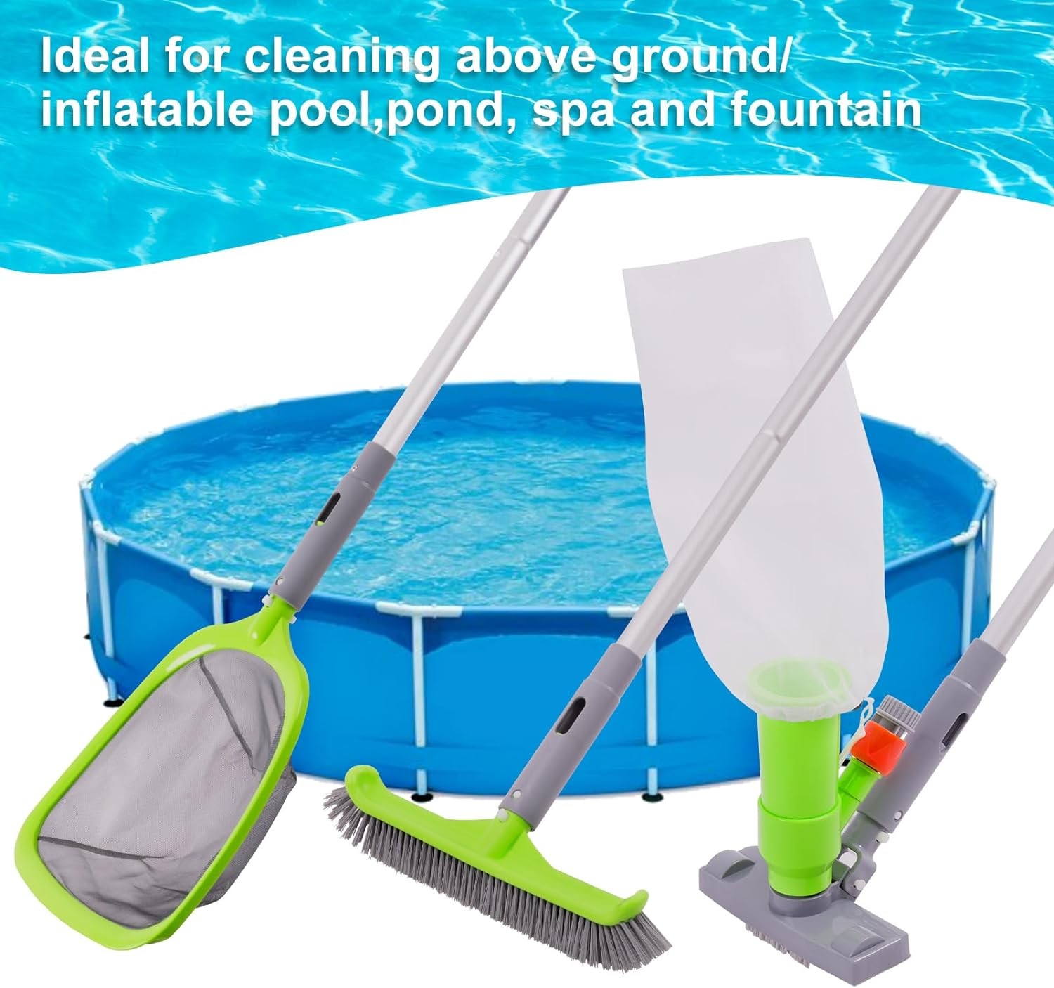 Pool Vacuum Kit Brush Net Hose Adapter Pole Skimmer Cleaner Above Ground Spa