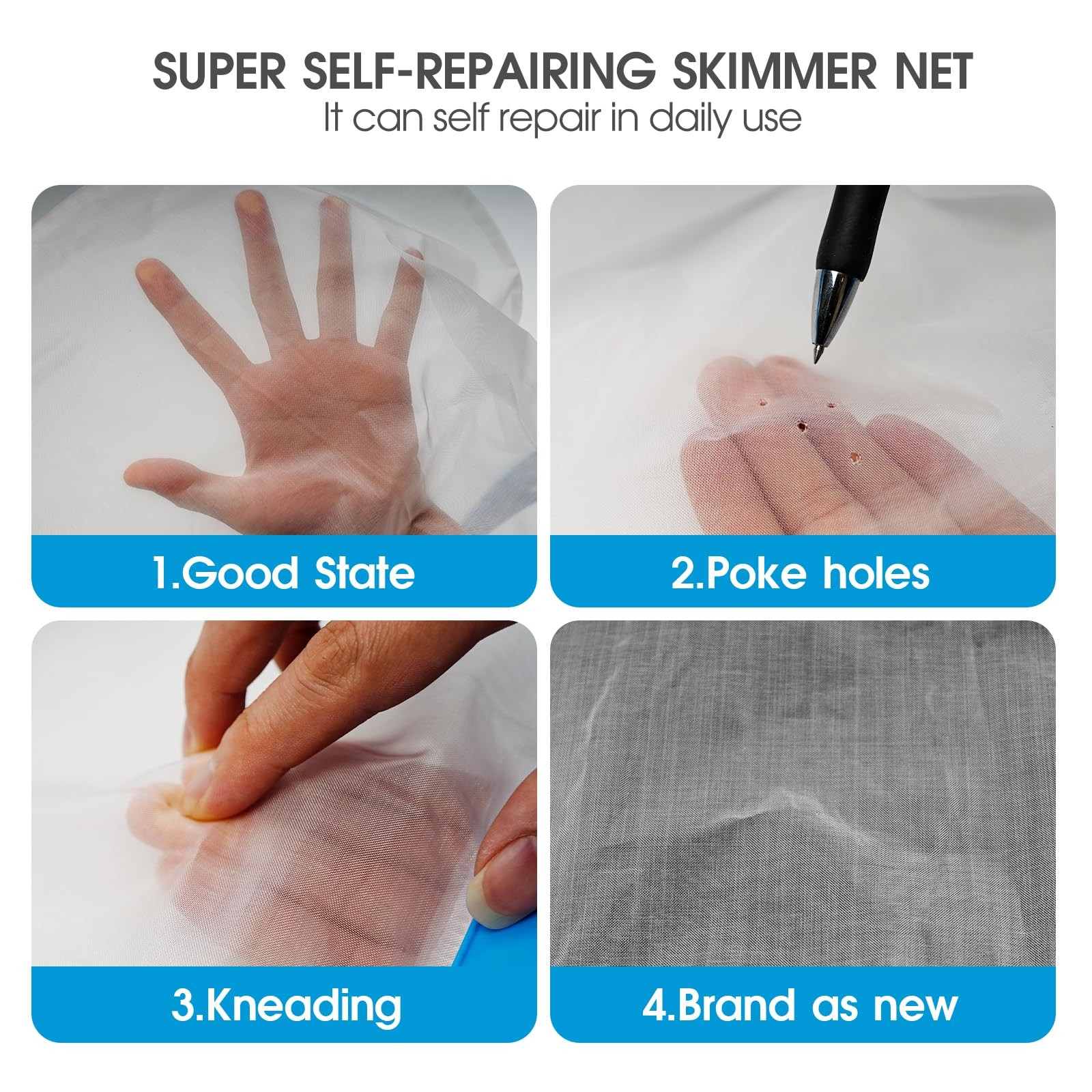 17.5 » Ultra Fine Mesh Pool Skimmer Net Rake for Sand Silt Pollen Debris – Super