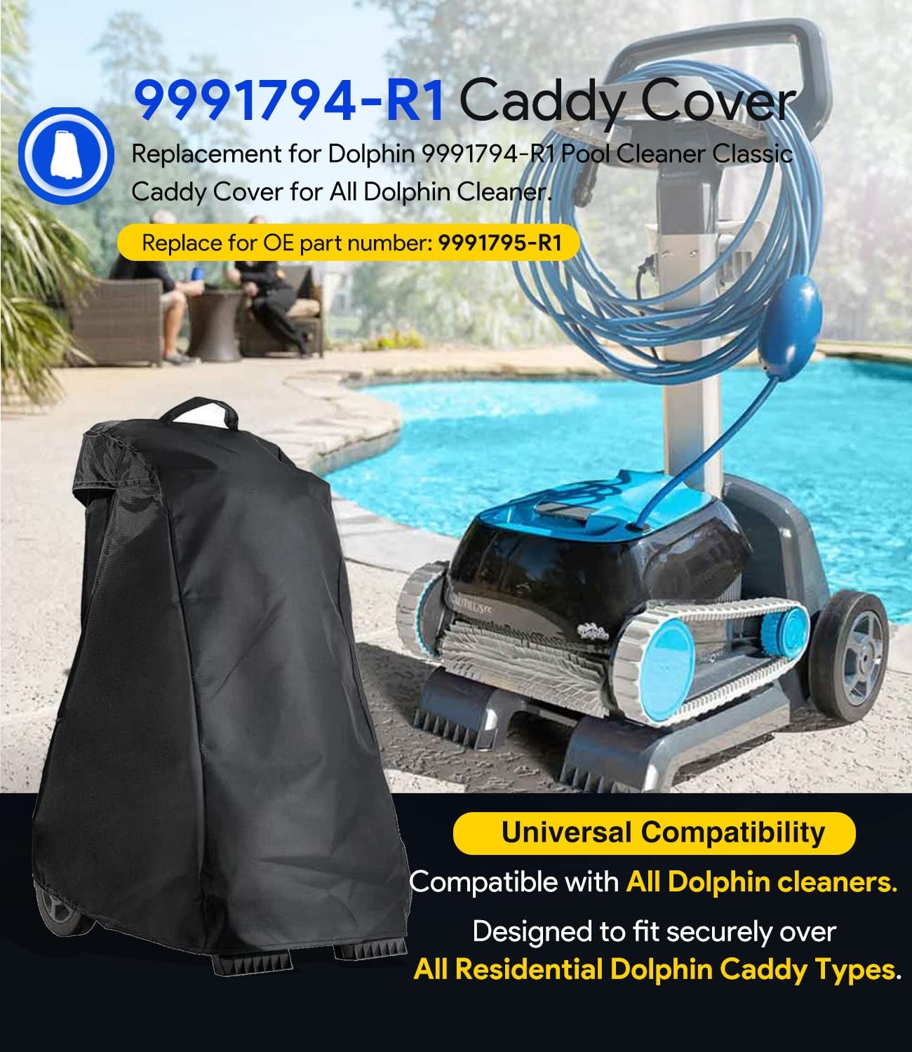 Replacement for Dolphin 9991794-R1 Robotic Pool Cleaner Classic Caddy Cover f…