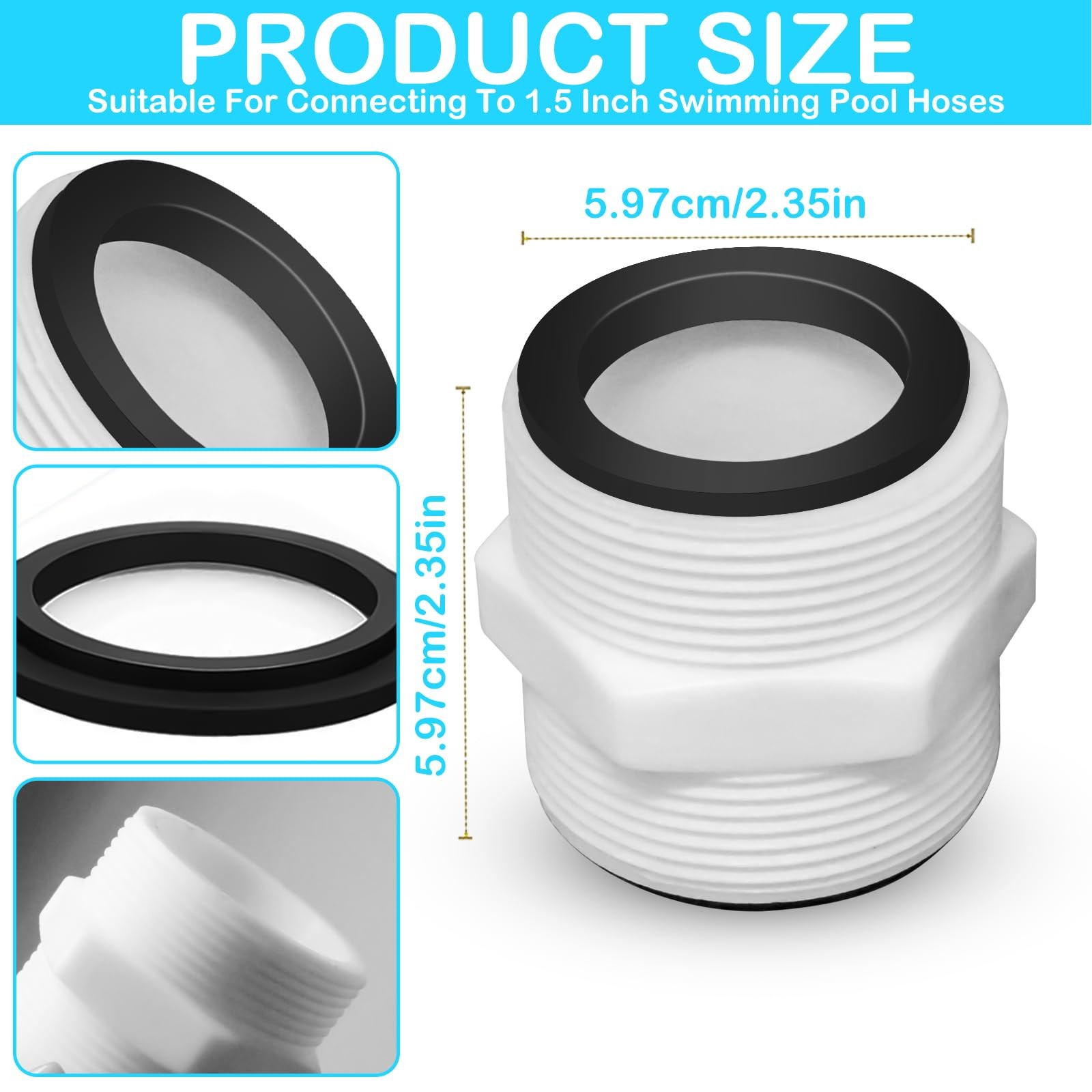 2Pcs 1.5’to 1.5’ Pool Hose Adapter, Connector 1.5 inches, 2pcs