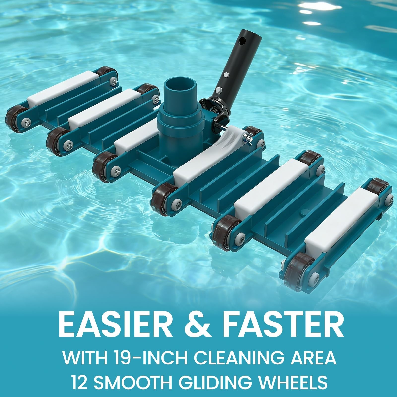 19&Prime; Heavy Duty Pool Vacuum Head with Wheels, Extra-Wide, Swivel Handle for Easy