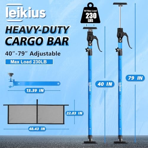 79 inch Heavy Duty Adjustable Cargo Bar,200LB Capacity，Non-Slip 1 Pack Blue