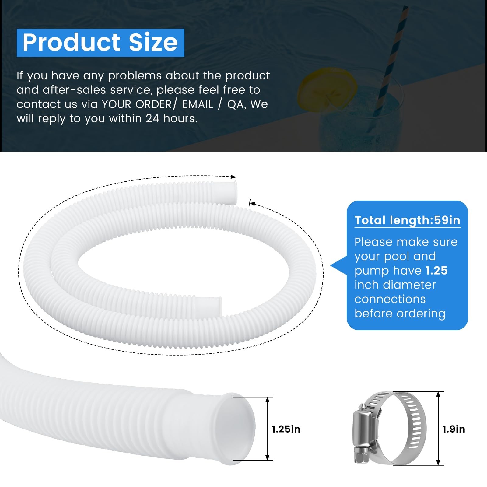 Beaquicy Pool Hoses for Above Ground Pools 1.25 inches x 59 inches, White