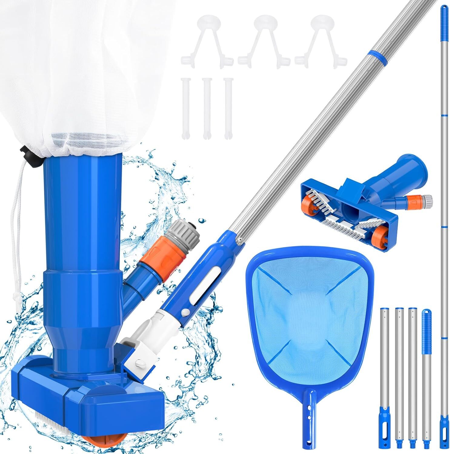 Handheld Above and In-Ground Pool Vacuum Jet Cleaner Spa Pond Fountain with Pole