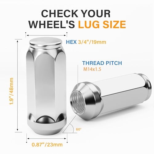 14×1.5 Classic Lug Nuts – 24 Pack Long Bulge Acorn Closed End – M14X1.5 Chrome