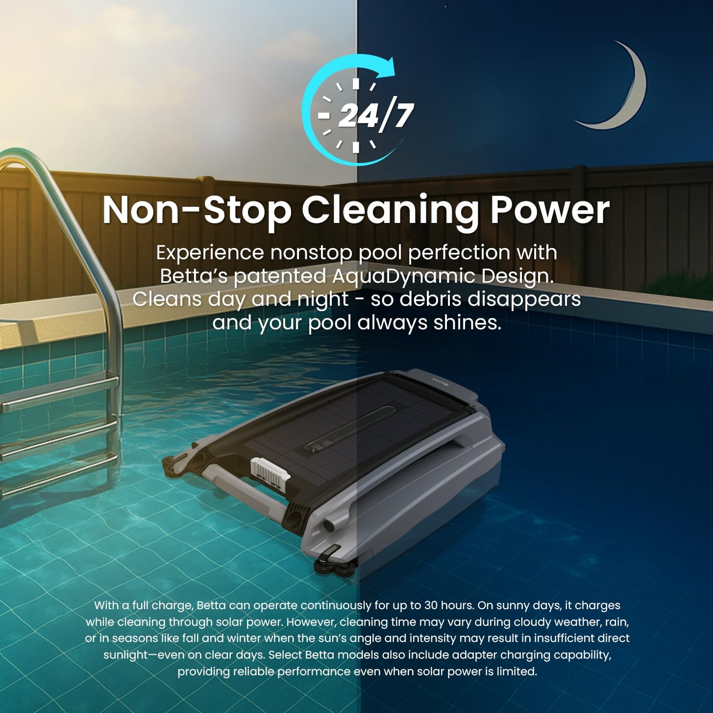 SE Plus – Solar-Powered Robotic Pool Skimmer with 24/7 Continuous Cleaning Po…
