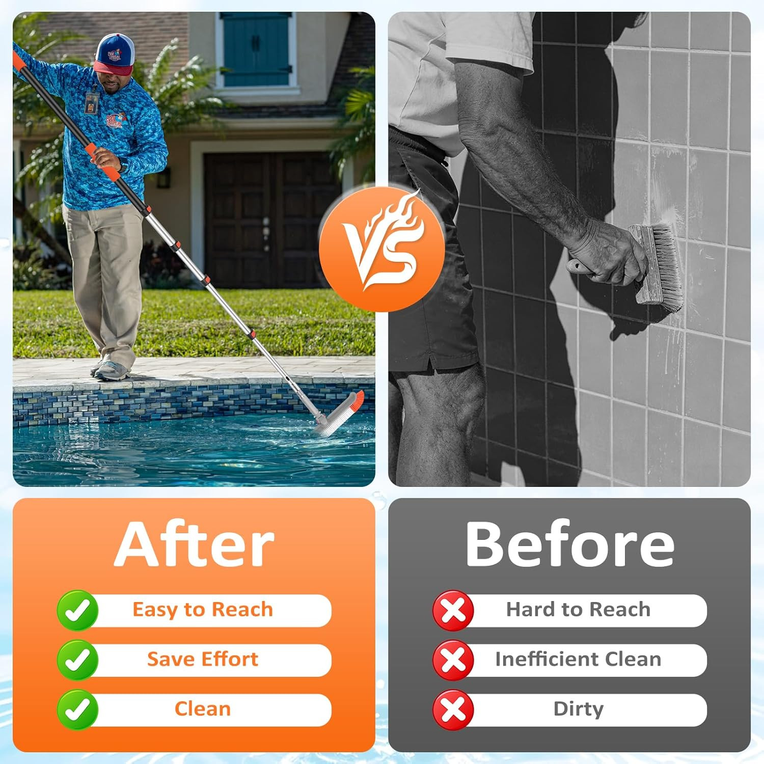 16FT Pool Brush with Pole, 18&Prime; Heavy Duty Swimming Pool Brush with 4-16FT Alumin