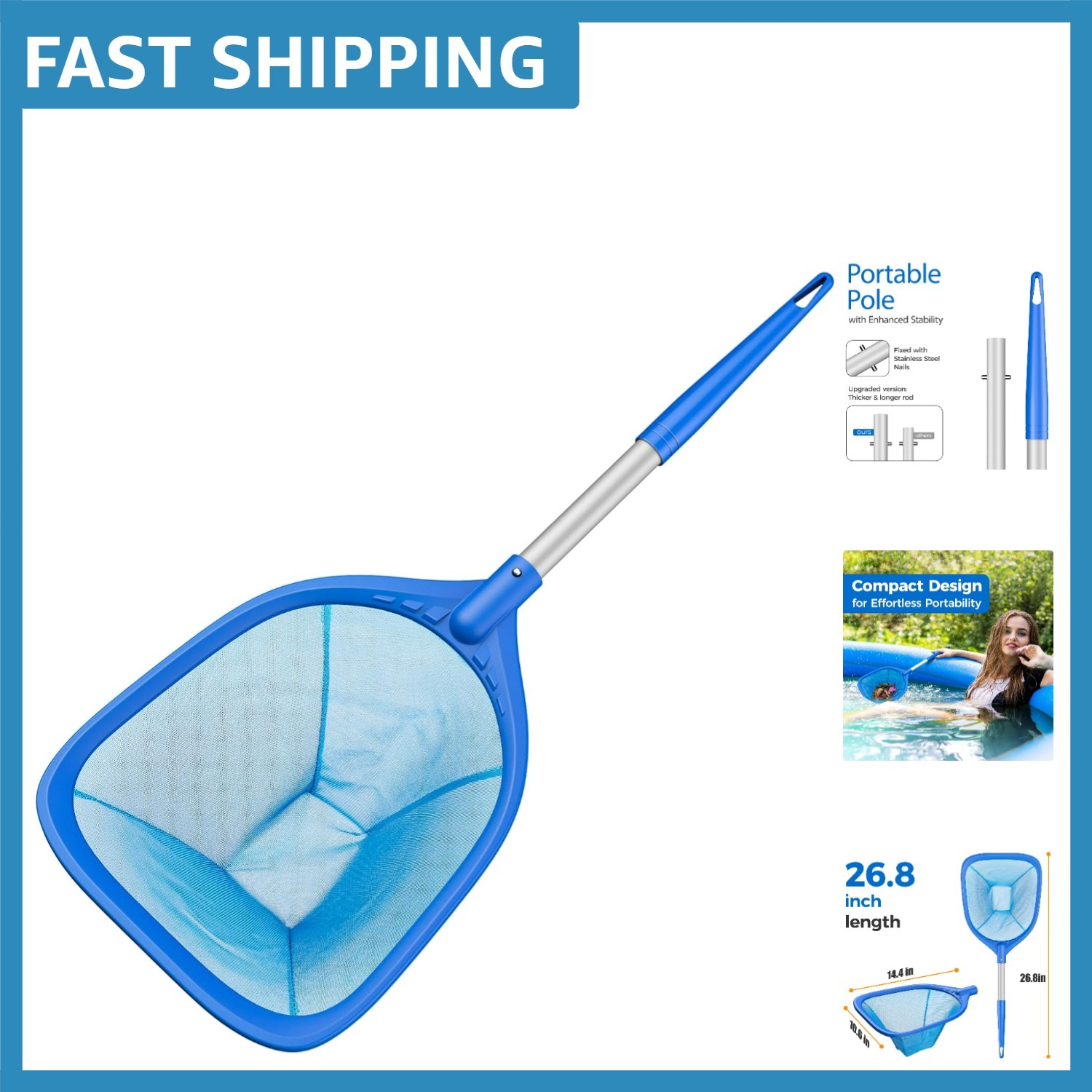 Efficient 26.8” Pool Skimmer Net – Plastic and Mesh for Leaf Removal