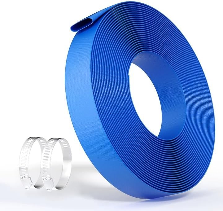 1.5&Prime; x 100 ft Discharge Hose Lay Flat Hose PVC Backwash Drain Hose w/ 2 Clamps