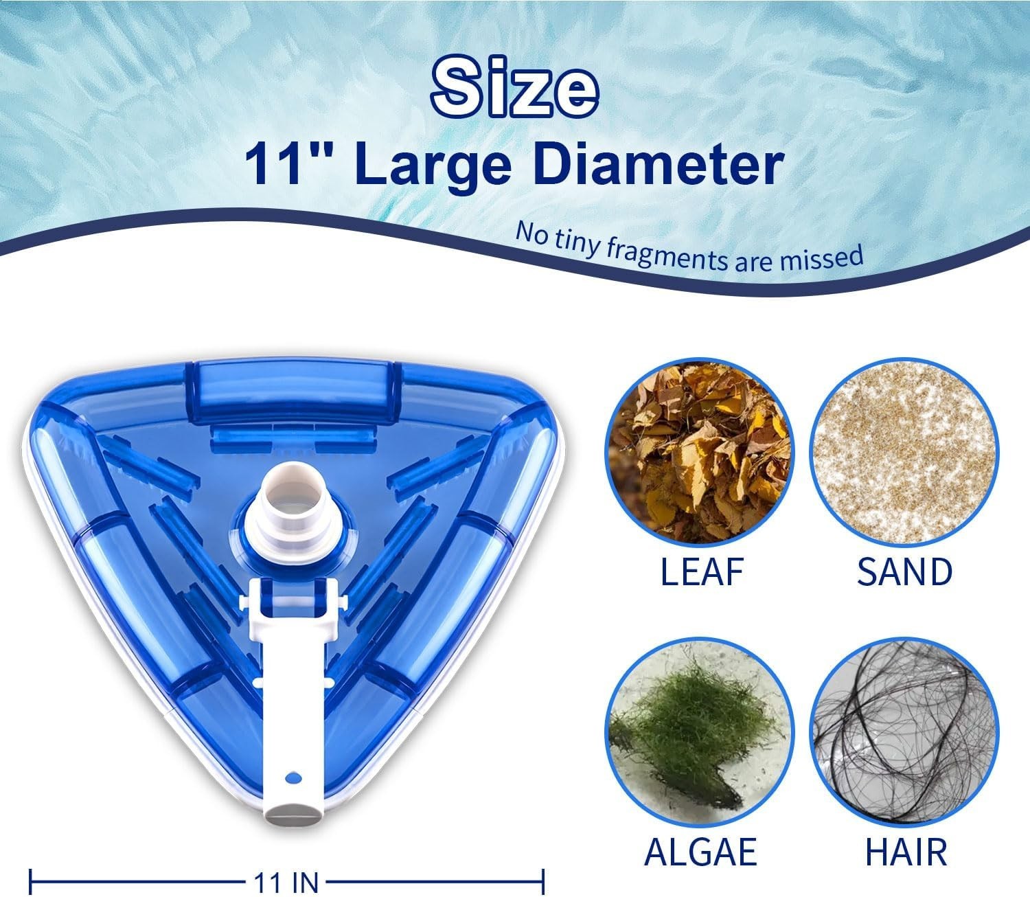 11 Inch Triangular Pool Vacuum Head Swivel Cuff Bumper 1.25 Shaft 1.25/1.50 Hose