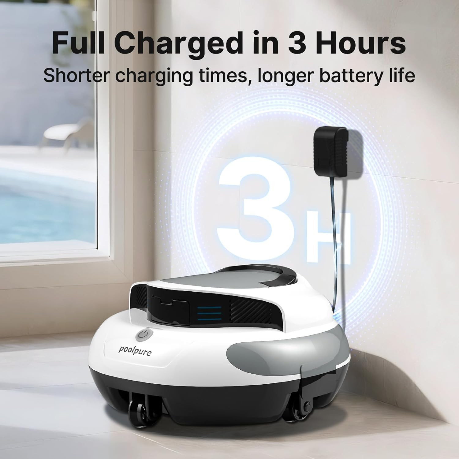 Pool Cleaner, 5000Mah Battery, 100 Minutes Runtime, 1000 Sq Ft Coverage, Automat