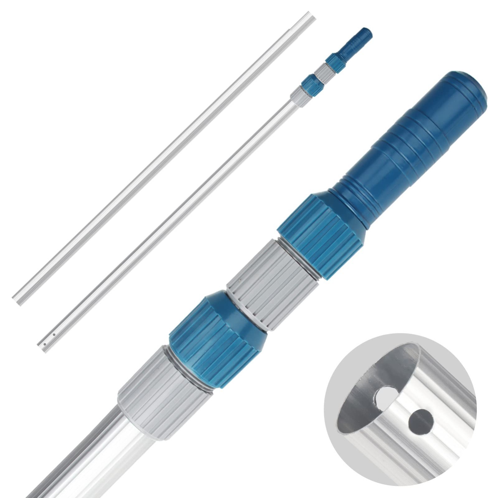 16ft Telescopic Aluminum Pool Cleaning Pole – Attach Skimmer Nets, Rakes & Brush