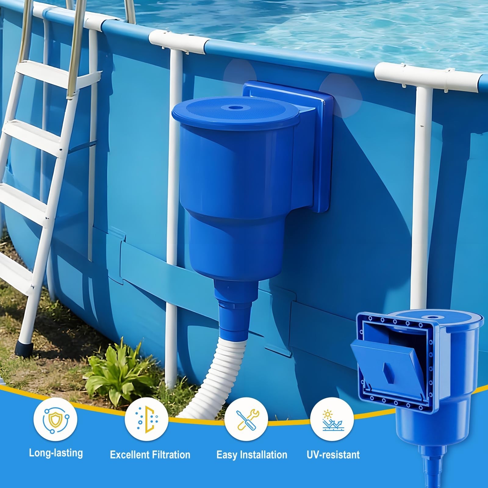 Above Ground Pool Skimmer, Heavy Duty Through-Wall Mount Pool Skimmer Kit wit…