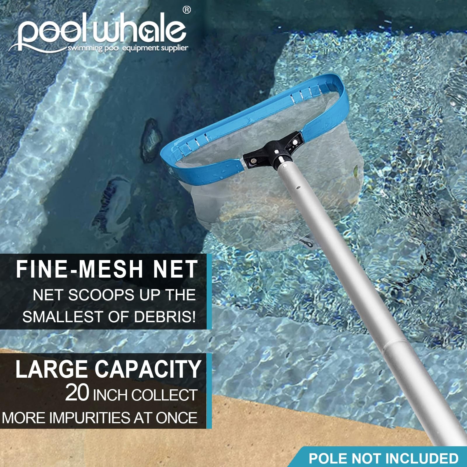 Pool Leaf Skimmer Net Swimming Pool Cleaning Rake Fine Mesh Aluminum Frame 20 In