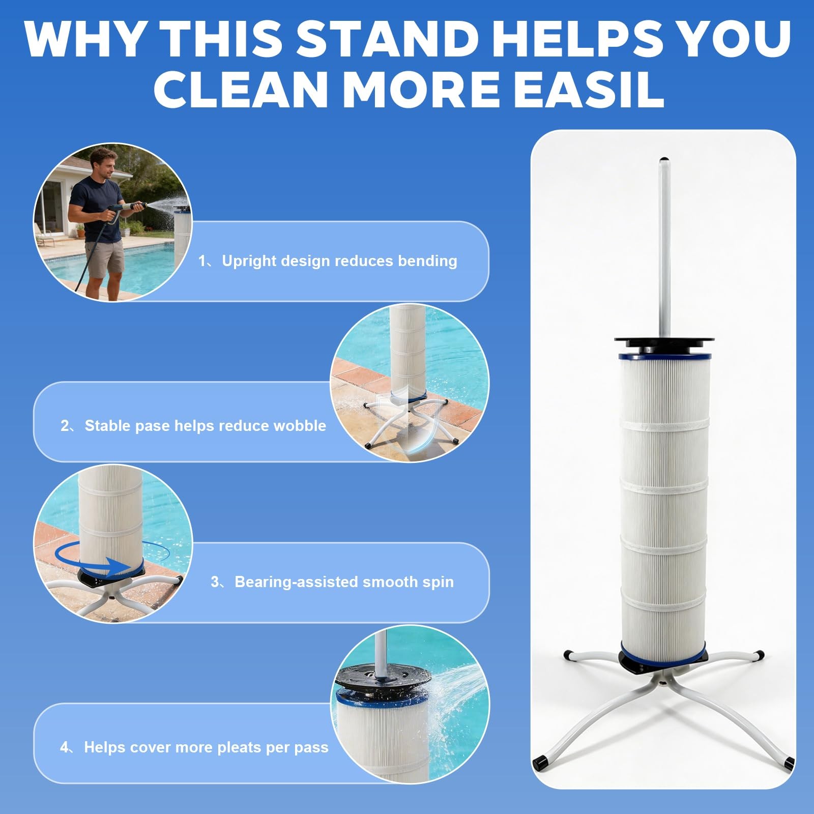 Yardova Pool Filter Cleaning Stand Upright Stand For Cartridge Filters Smooth