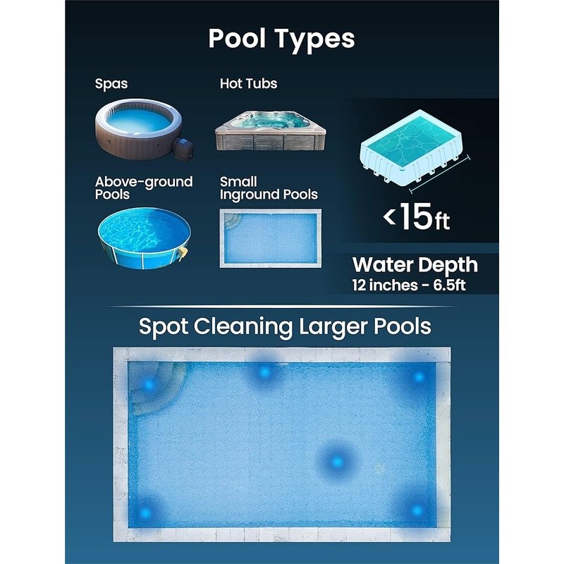 Lightweight Handheld Pool Vacuum 60min Runtime IPX8 Waterproof Debris Cleaner US