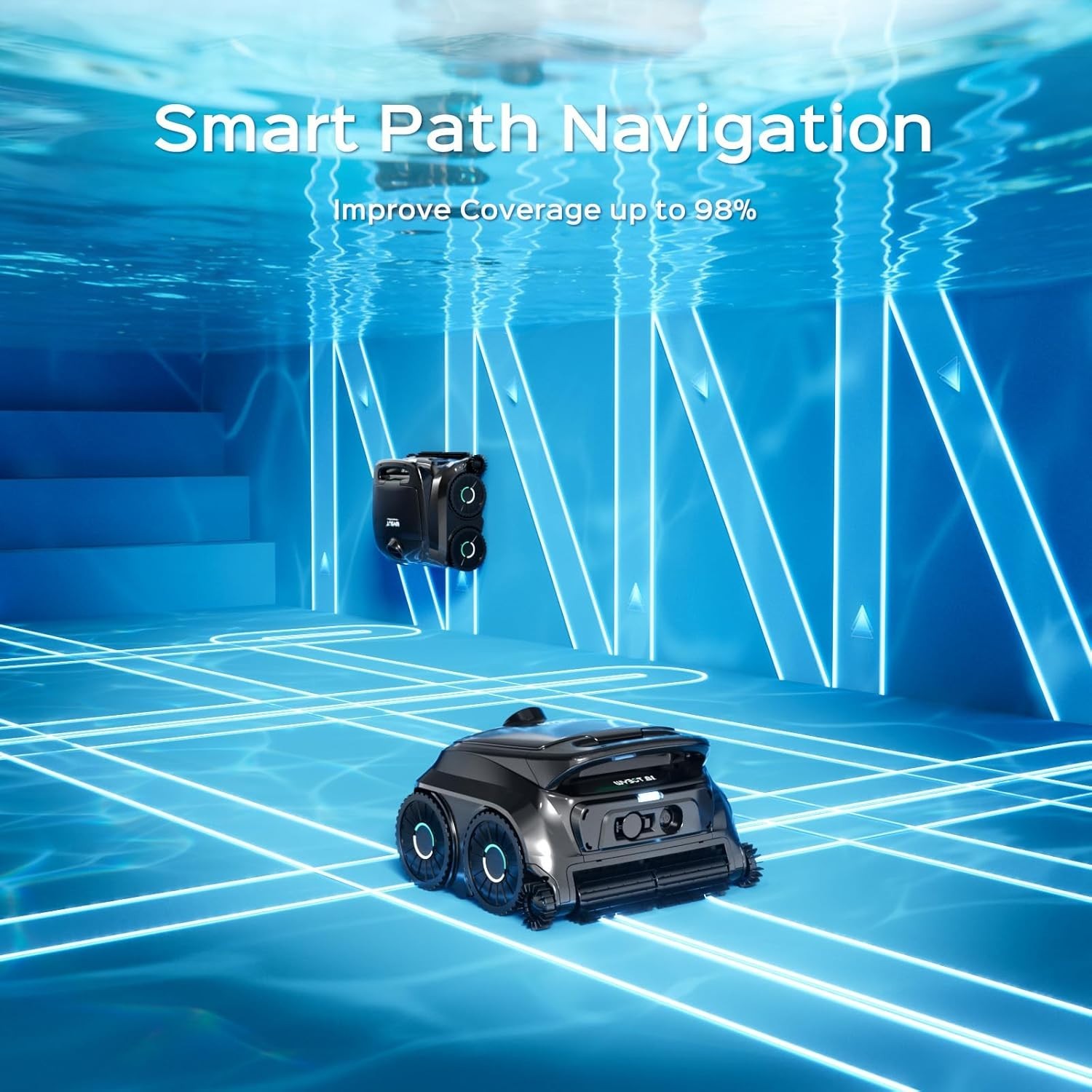 Battery-Powered Robotic Pool Cleaner with App Control Black Green