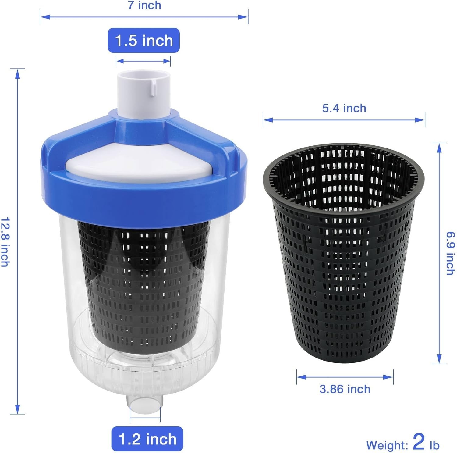 NEW Inline Pool Leaf Canister Leaf Catcher Filter w/ Strainer Basket 5 Socks