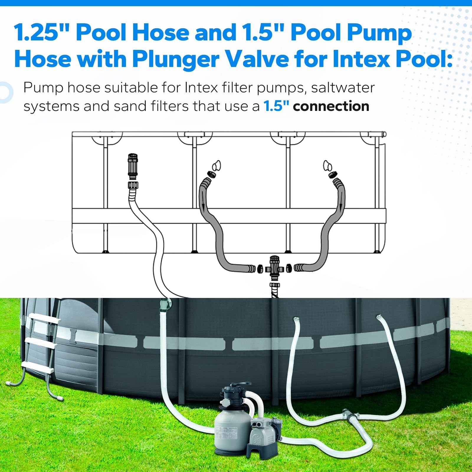 Pool Hoses for Intex Above Ground and Pump, 59 inches, Gray