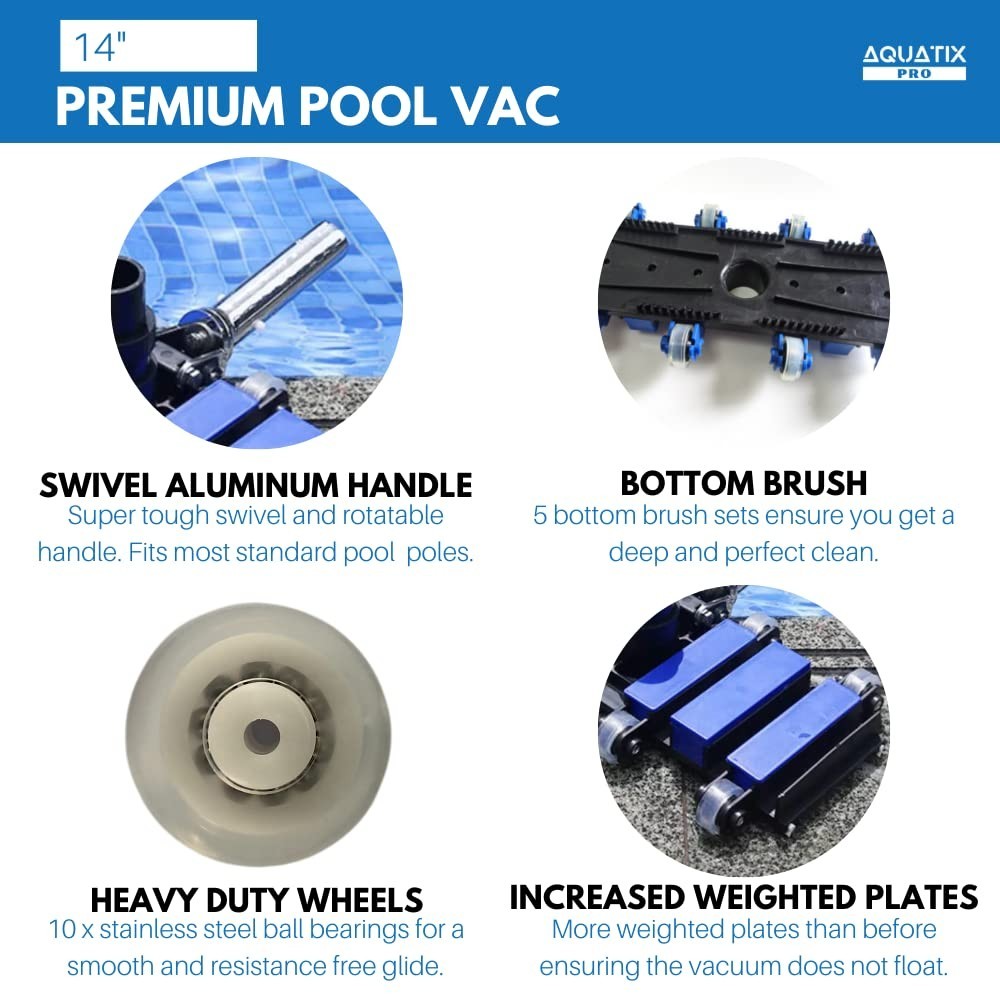 14&Prime; Professional Pool Vacuum Head with Wheels, Hose Adapter, 12 Weights, Flex Sw