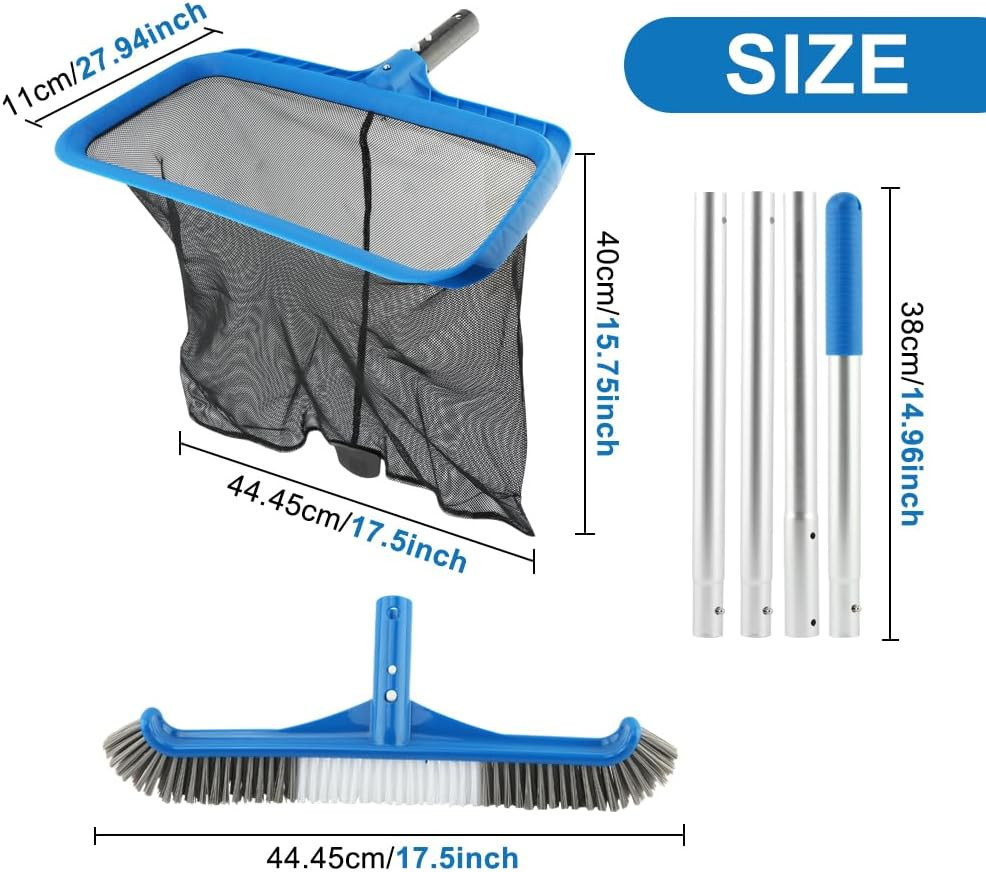 Swimming Pool Cleaning Kit, Large Skimmer Net with 56 Inch Pole & 17.5” Pool Bru