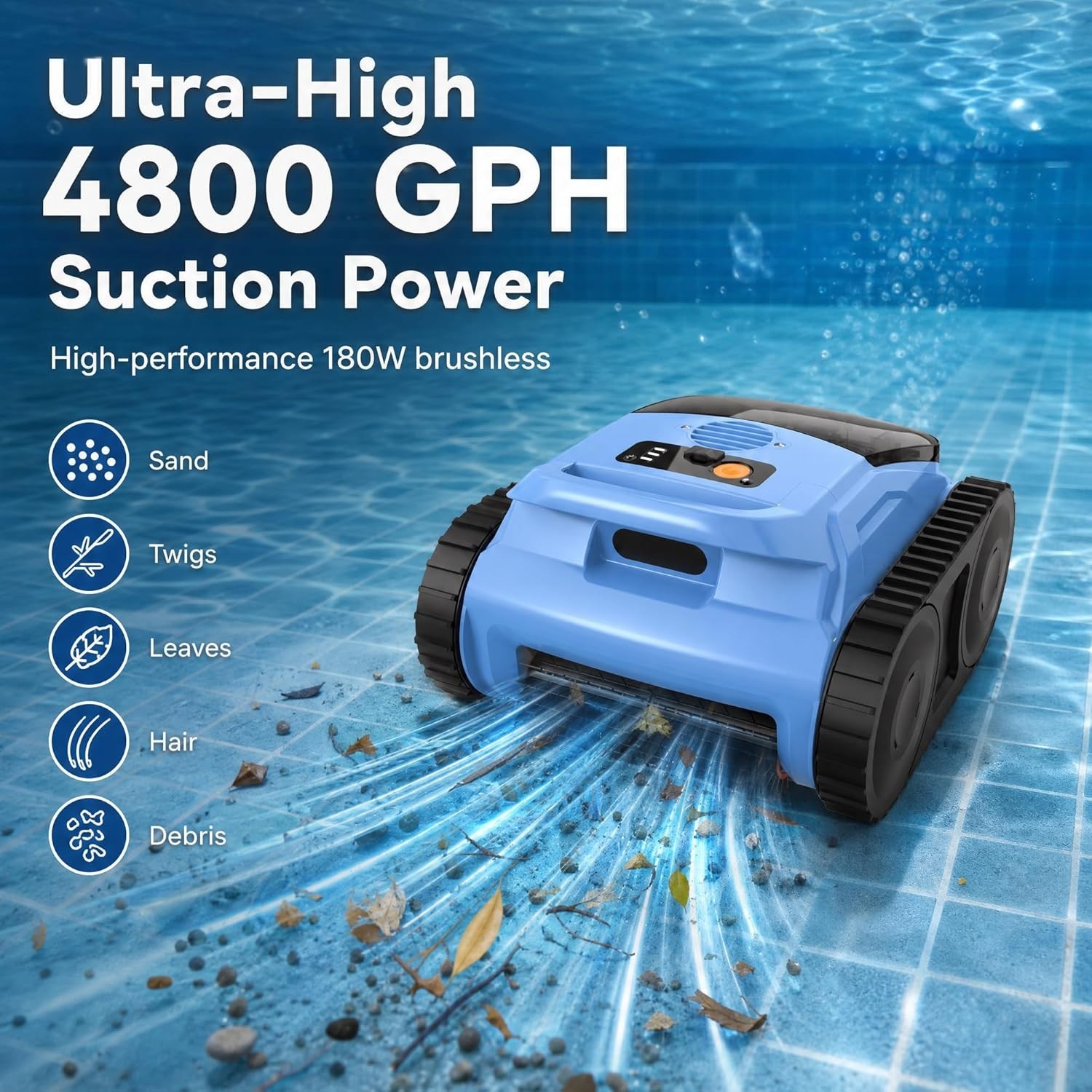 Cordless Robotic Pool Cleaner for Inground Pools 180Min Runtime Wall Climbing