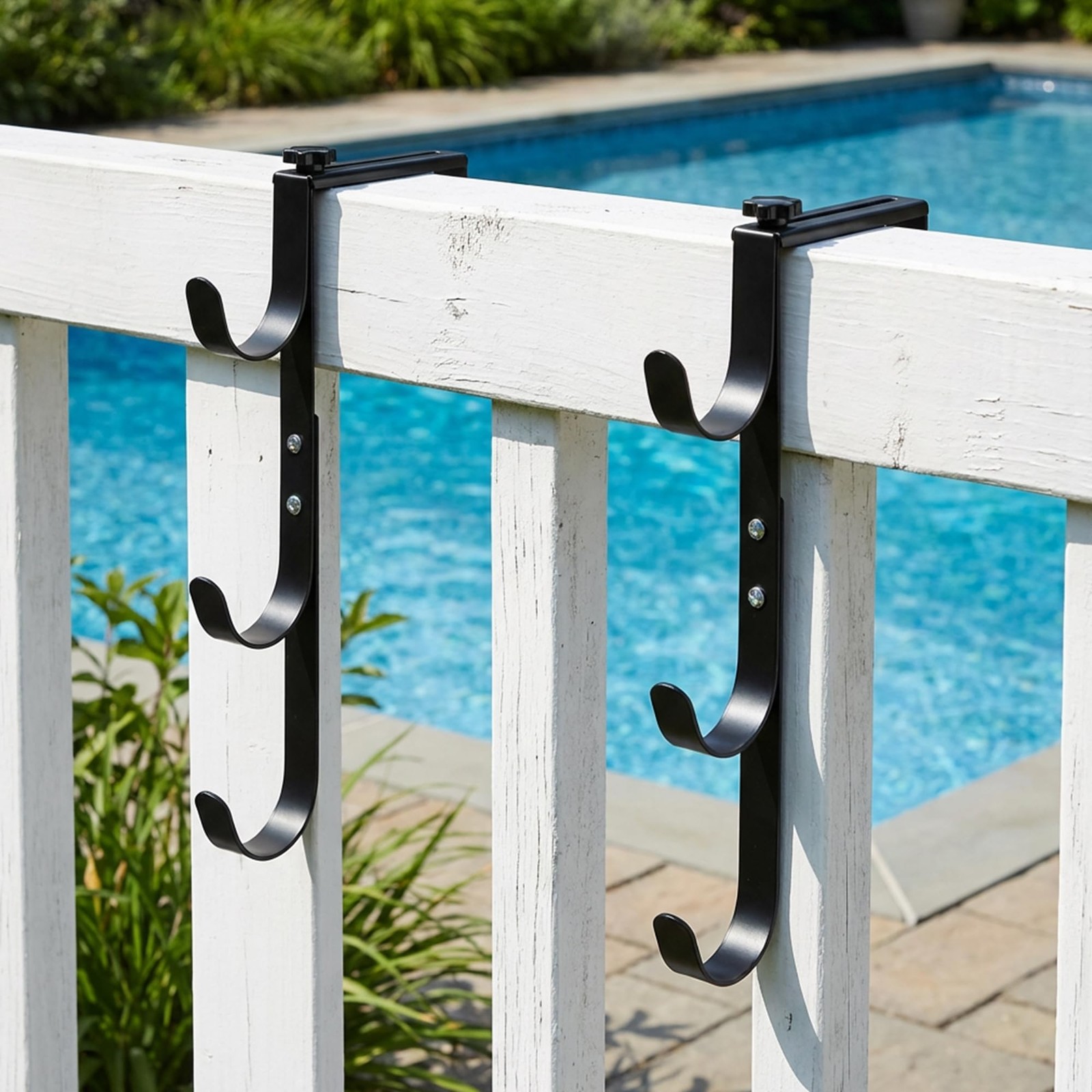 Adjustable Pool Fence Hooks for Skimmer Poles, Rakes, Nets Rustproof Holder