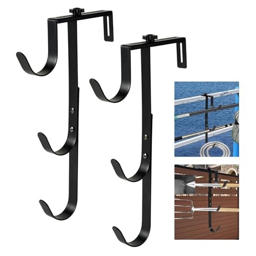 Black Pool Pole Hangers, Adjustable Heavy Duty Swimming Pool Fence Hooks 2Pcs