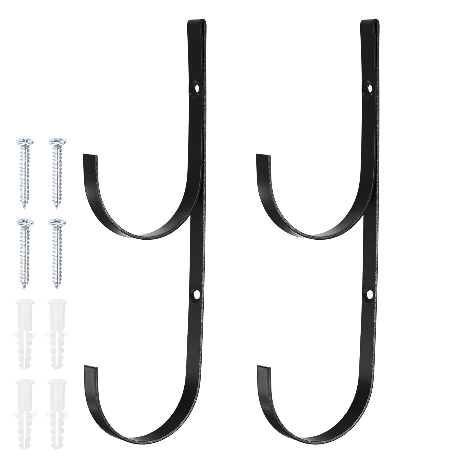2-Pack Pool Pole Hanger, Iron Pool Hooks with Screws for Garden Tools [Black]