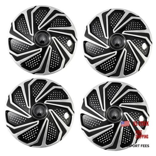 Hubcap Wheel Cover Replacement Kit 15&Prime; Hub Caps – Black with Silver – 15&Prime; Grid