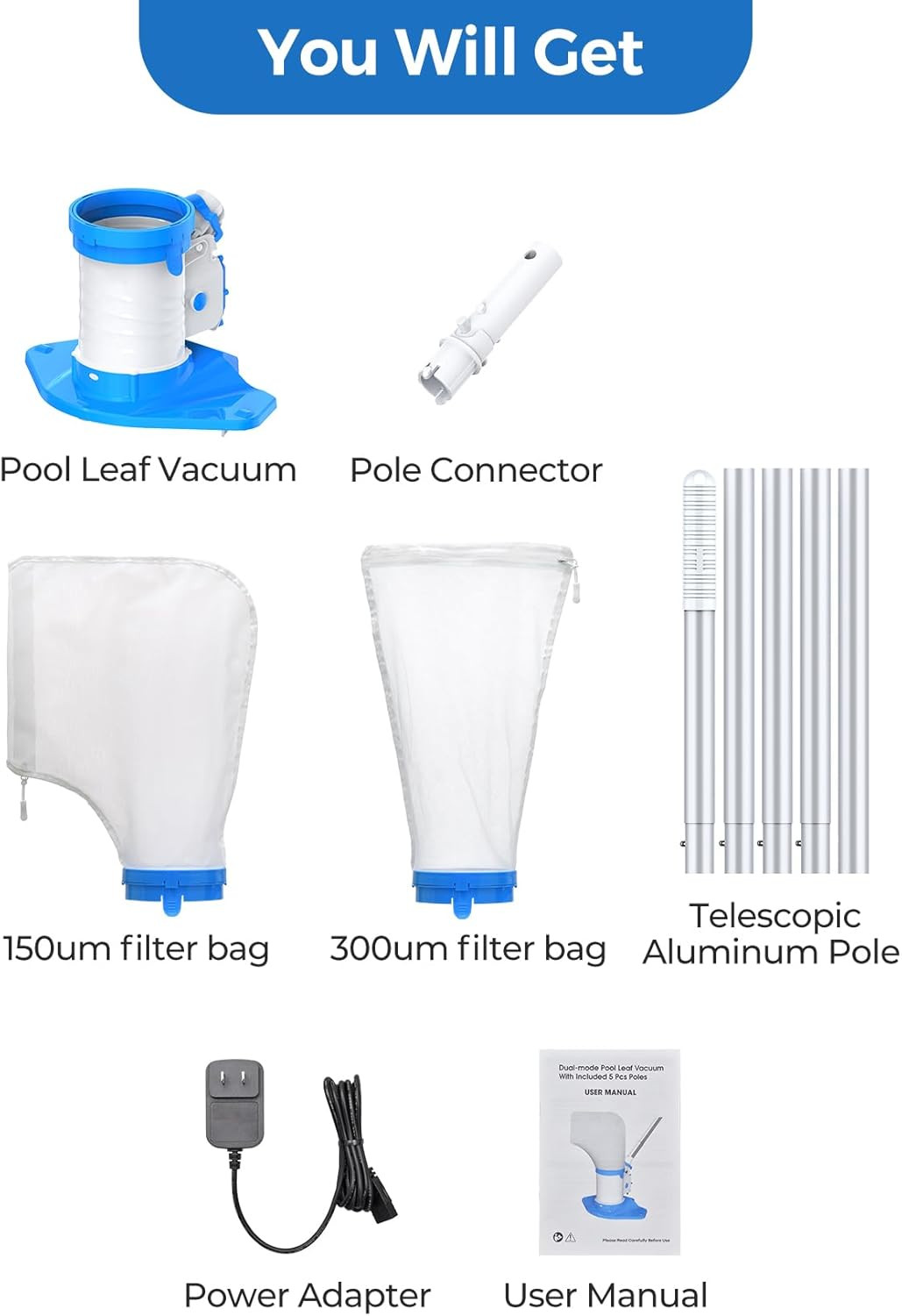 Pool Leaf Vacuum with 71.7In Telescopic Pole, 83GPM Powerful Suction, Rechargeab