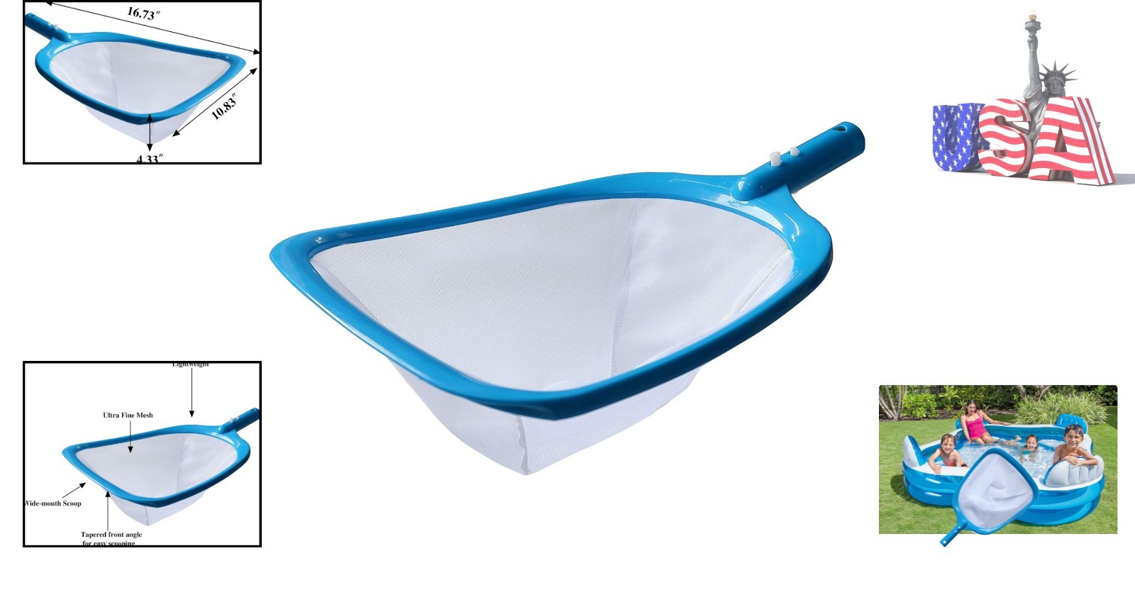 Efficient Pool & Spa Leaf Skimmer with Wide Mouth Design for Easy Cleanup