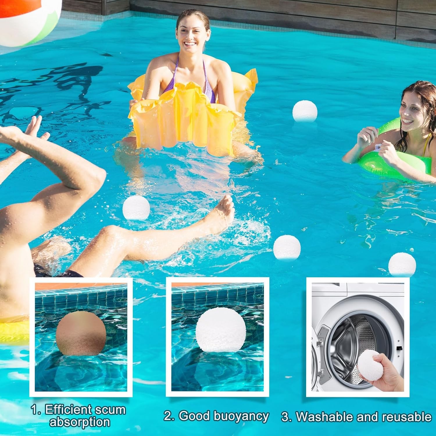 BOXOB 4pcs Scum Absorbing Ball for Hot Tub Scum and Pool, White Plunge Scum Ball