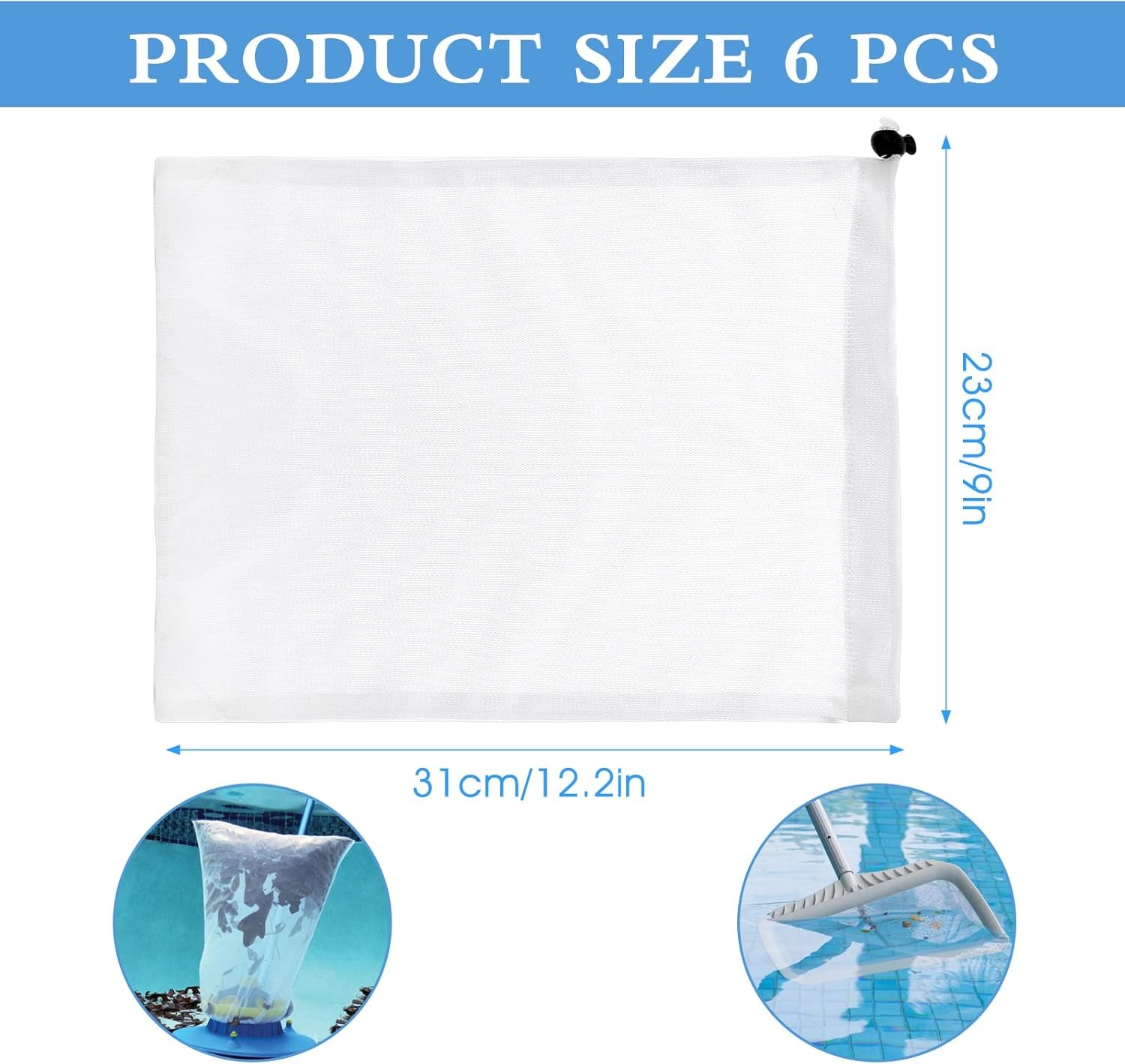 Thinp 6 Pack Pool Cleaner Net, 9 X 12.2 Inch Vacuum Pool Cleaner Fine Mesh Bag