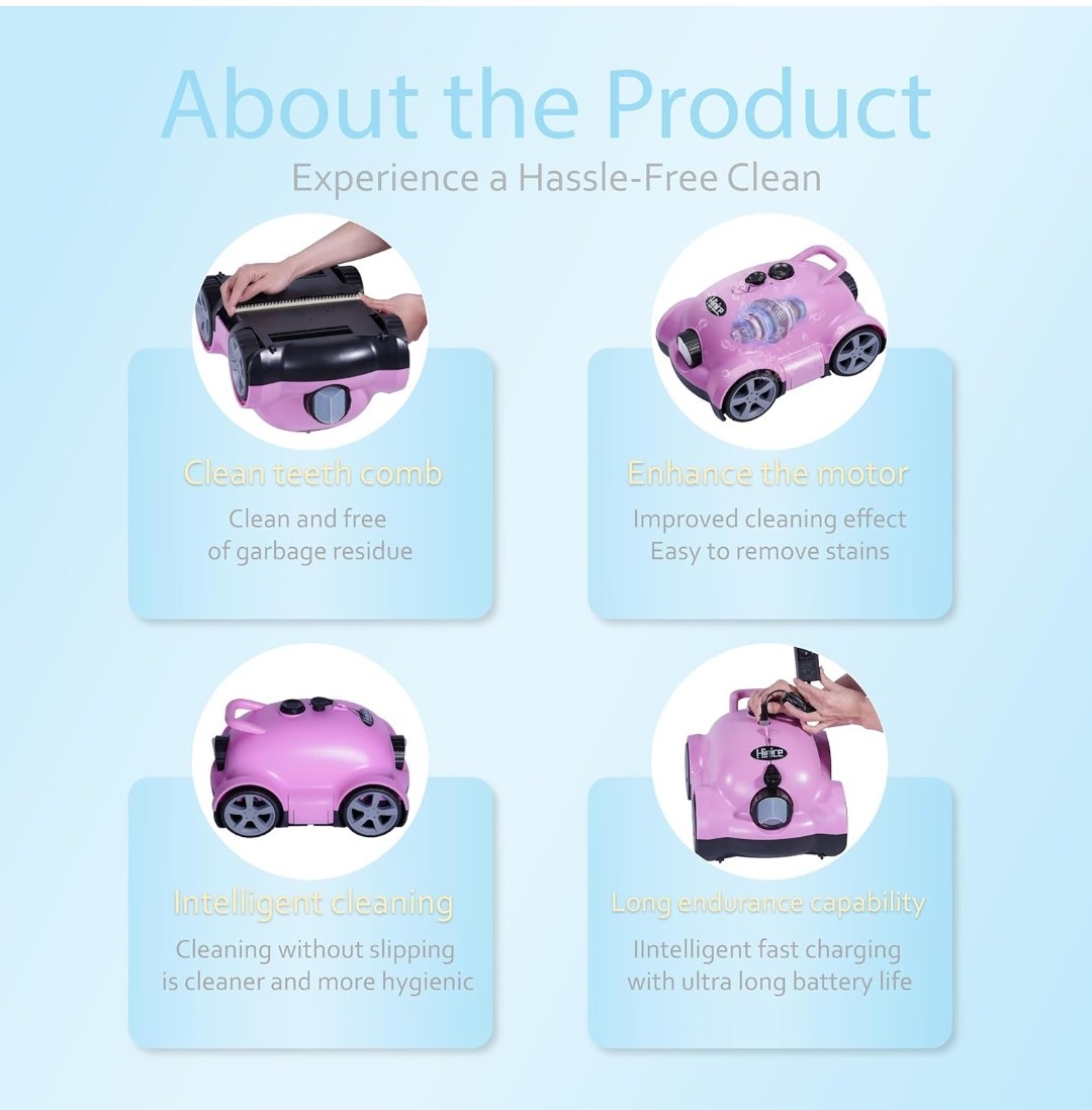 Hinice Cordless Robotic Pool Cleaner,Automatic Pool Vacuum Robot up to 2153 Sq F