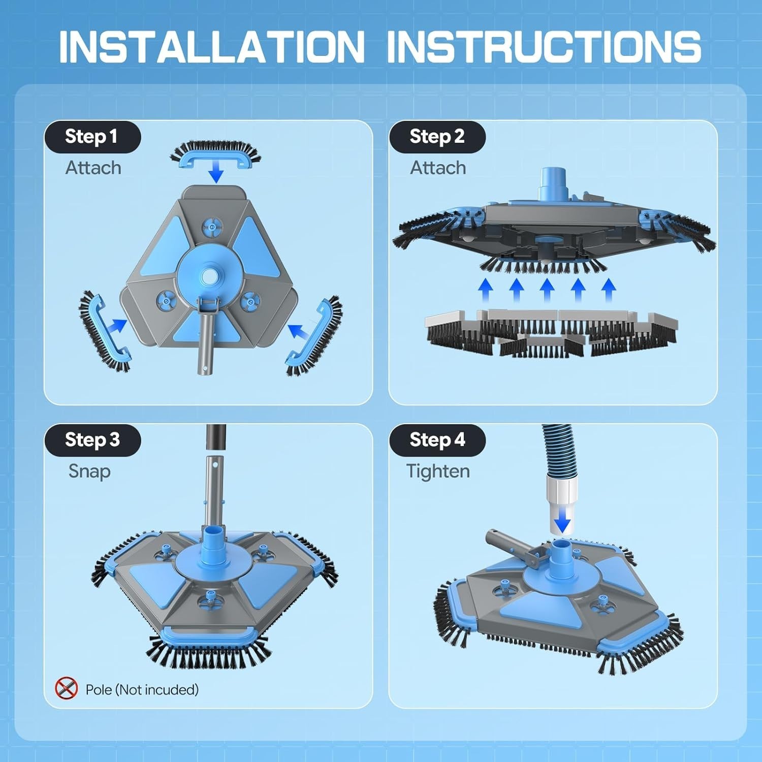 Effortless Pool Cleaning: Heavy Duty Vacuum Head & 30FT Kink-Resistant Hose