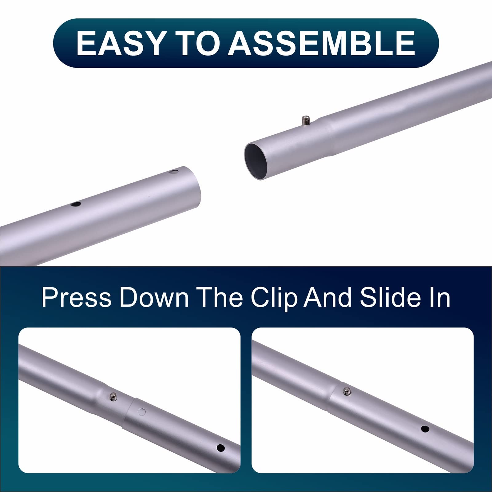 16ft Heavy Duty Detachable Pool Cleaning Pole – Anodized Aluminum, Double Grip,