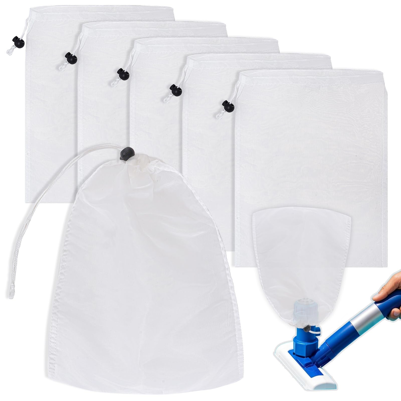 6Pcs Pool Leaf Vacuum Net Bag with Locking Cord, Pool Vacuum Mesh Filter Bag,…